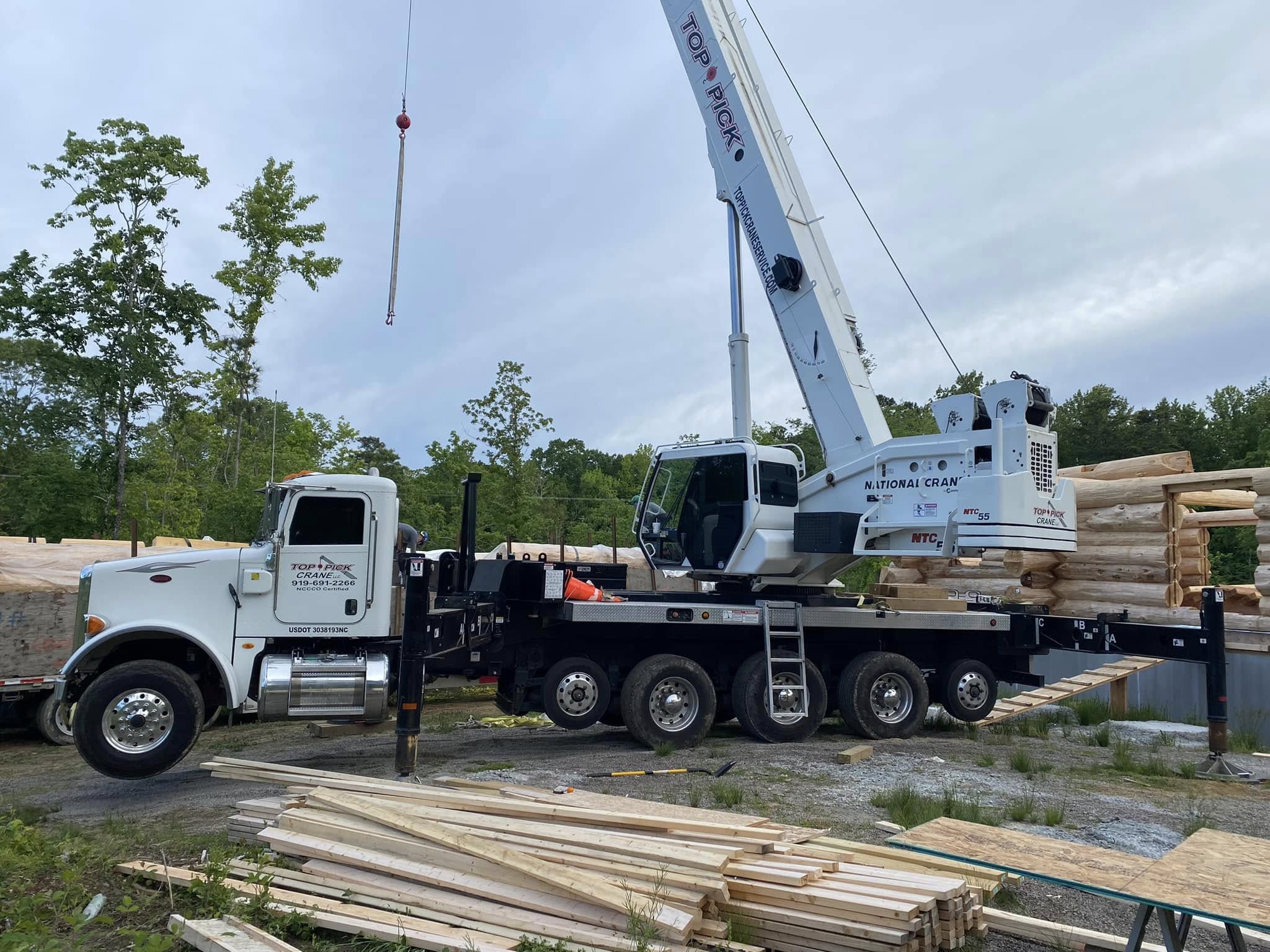 building log cabin with crane